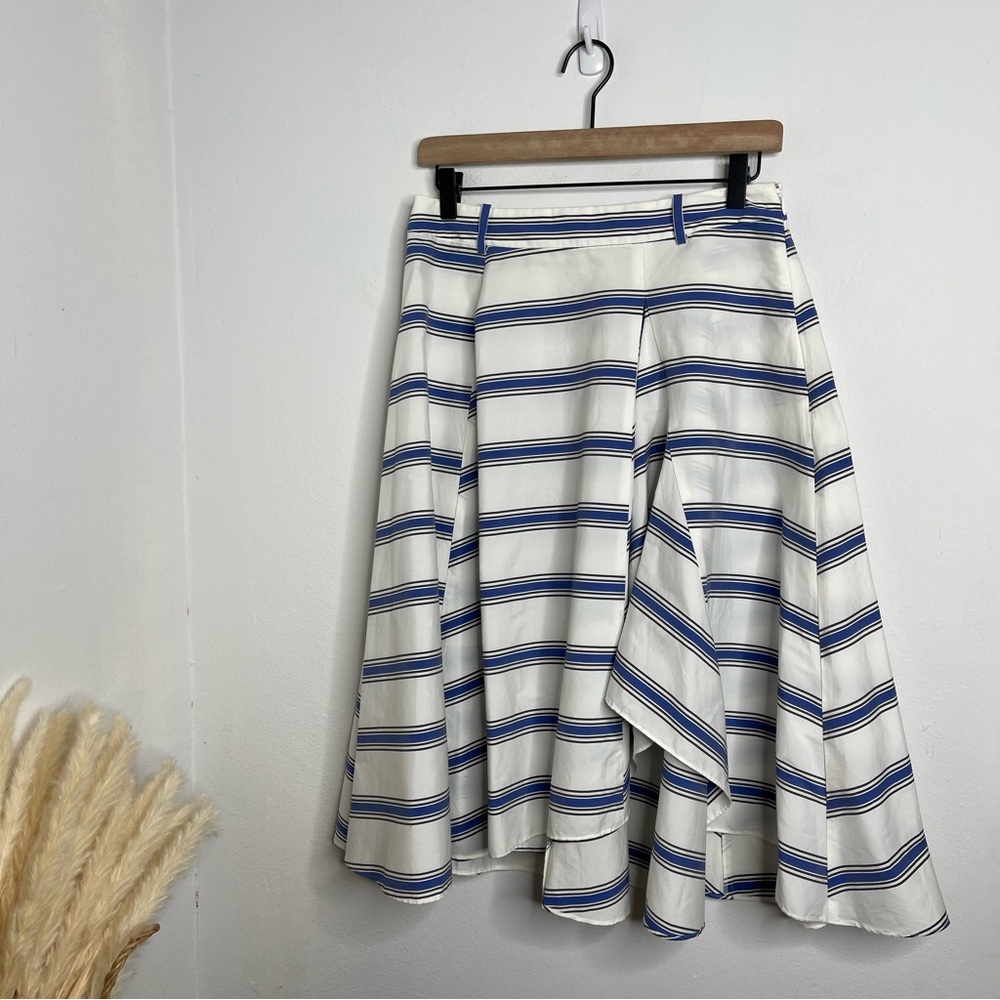 Rebecca Minkoff Misty Skirt in Santorini Blue Striped Asymmetrical Cotton Size 6 - Picture 4 of 16